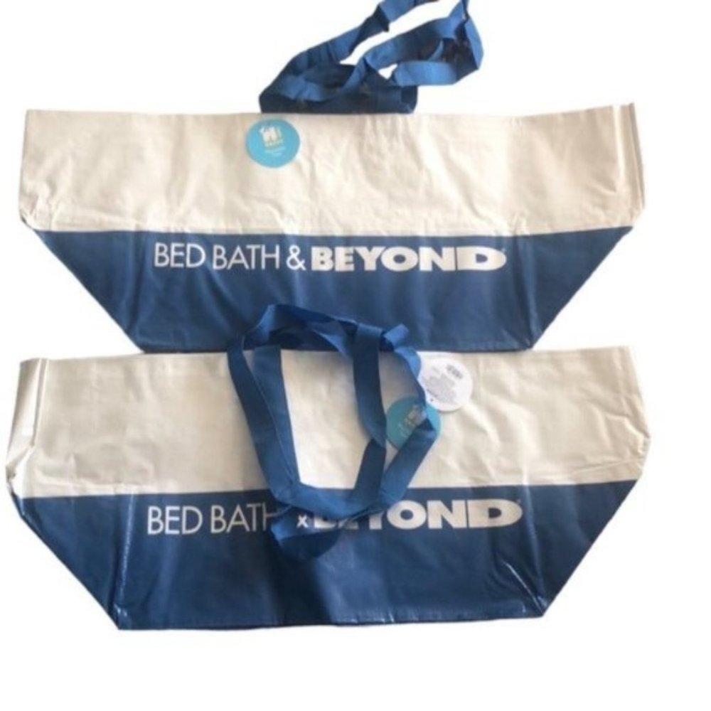 2 reusable Bed Bath and Beyond oversized totes discontinued blue and white